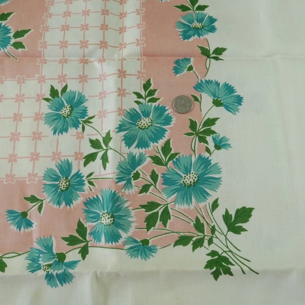 Vintage Maycraft Pure Linen Tablecloth Hand Printed Floral 65x85 Cottagecore